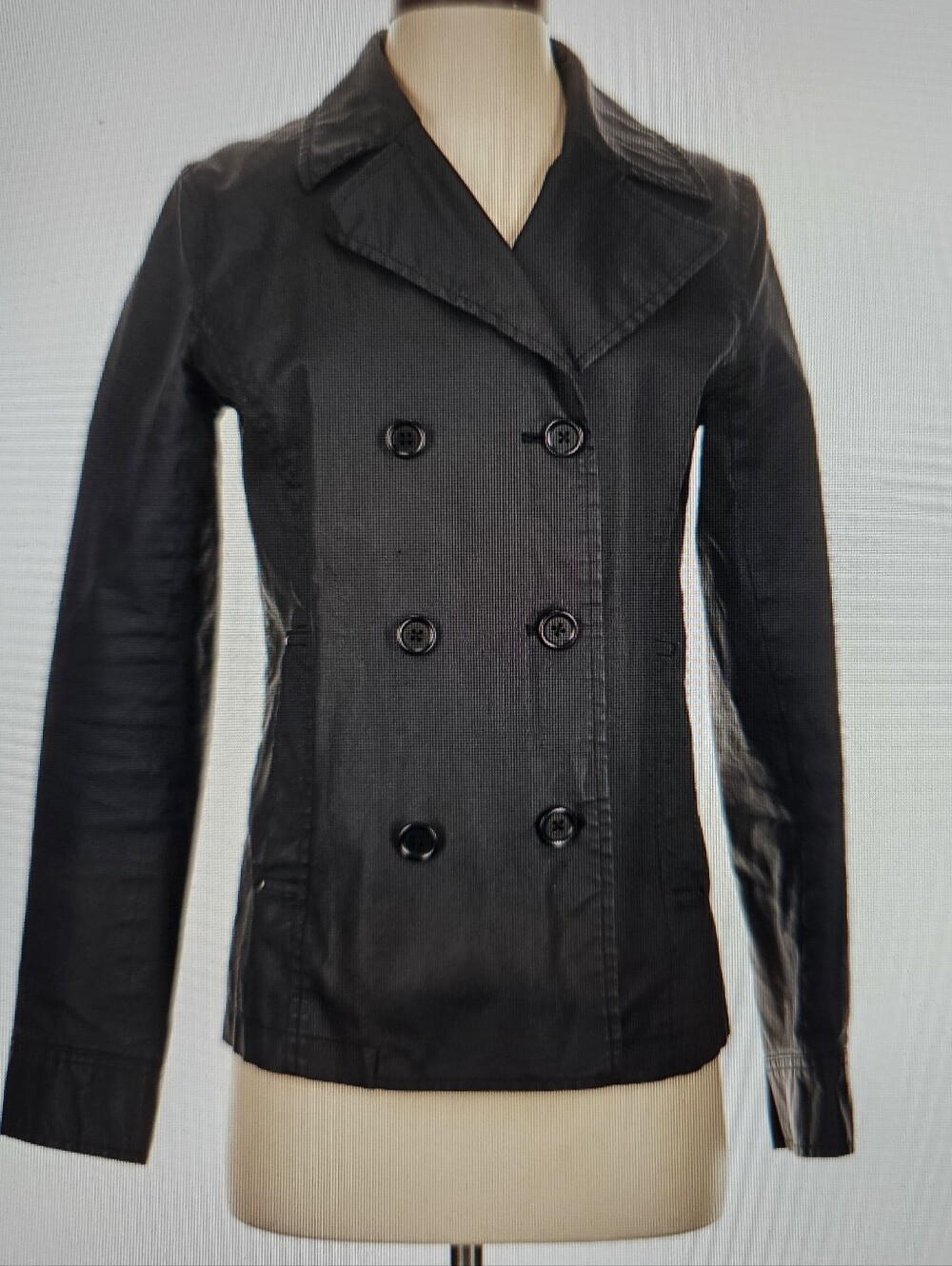 UNIQLO Coated Cloth Short Trench Double Breasted Coat Jacket Unisex Size Small